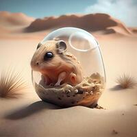 Hamster in the desert. 3D rendering. Illustration., Image photo