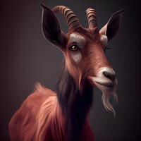 Illustration of a goat with horns on a dark background, digital painting, Image photo