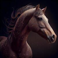 Horse portrait in black background. Digital art painting. 3D rendering, Image photo