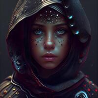 3D rendering of a female warrior in a futuristic style. Fantasy., Image photo