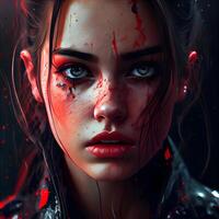 Portrait of a beautiful young woman with blood on her face., Image photo