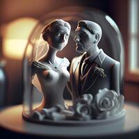 Wedding couple in a glass dome. 3D rendering., Image photo