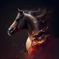 caballo con fuego efecto en un negro antecedentes. 3d representación, ai generativo imagen foto