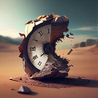 hora es corriendo fuera concepto. reloj en el desierto. 3d representación, ai generativo imagen foto