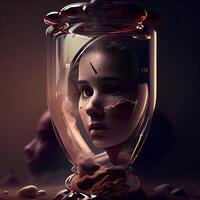 retrato de un mujer en un vaso frasco. 3d representación, ai generativo imagen foto