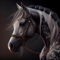Beautiful white horse portrait on a black background. 3d rendering, Image photo