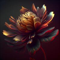 flor de peonía en un oscuro antecedentes. 3d ilustración, ai generativo imagen foto