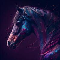 Horse head with abstract fire effect on a dark background. Digital painting., Image photo