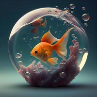 Goldfish in a fishbowl. 3d illustration. Conceptual image, Image photo