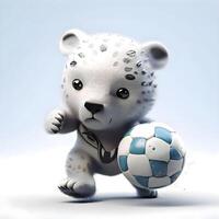 leopardo con rugby pelota aislado en blanco antecedentes. 3d ilustración., ai generativo imagen foto