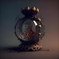 Vintage alarm clock on dark background. 3d render illustration., Image photo