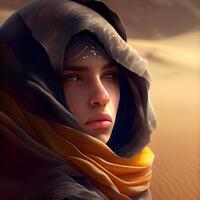 Portrait of a beautiful girl in the desert. 3d rendering, Image photo