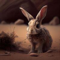 Rabbit in the desert, 3d rendering. Computer digital drawing., Image photo