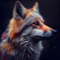 Portrait of a red fox on a dark background. Digital painting., Image photo