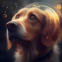 Golden Retriever dog with bubbles in the background, digital painting, Image photo
