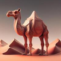 Camel in the desert. 3D illustration. Vintage style., Image photo