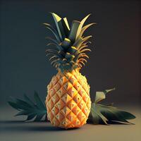 Pineapple with leaves on a dark background. 3d illustration, Image photo