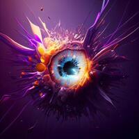 Eye in abstract space. 3D rendering, 3D illustration., Image photo