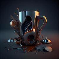 3d illustration of a cup of coffee with fire and confetti, Image photo