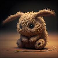 Cute rabbit on a dark background. 3D illustration. Vintage style., Image photo