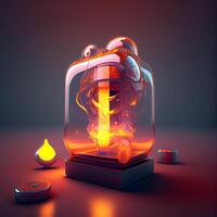 Burning lamp on a dark background. 3d rendering, 3d illustration, Image photo