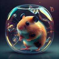 Hamster in a glass aquarium on a dark background. 3d rendering, Image photo