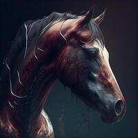 Horse portrait in the dark with water drops. Digital painting., Image photo