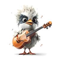 3D rendering of a cute cartoon parrot with a guitar isolated on white background, Image photo