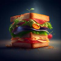 Sandwich with lettuce, tomato, cheese and ham. illustration, Image photo