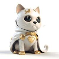 3d illustration of a cute white cat dressed as a medieval knight, Image photo