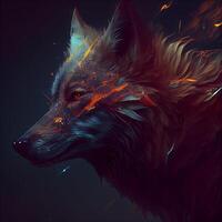 Portrait of a wolf. illustration of a wolf with a neon effect., Image photo