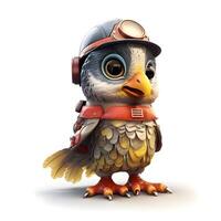 Owl with headphones and backpack on a white background. 3d rendering, Image photo