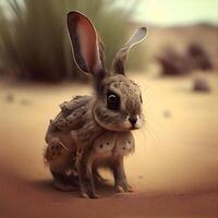 Rabbit in the desert, 3d rendering. Computer digital drawing., Image photo