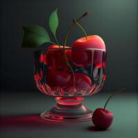 Cherry in a glass vase on a dark background. illustration., Image photo