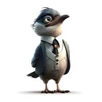 Crow with jacket and tie isolated on white background 3d illustration, Image photo