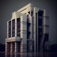 3d hacer de moderno edificio en oscuro antecedentes. arquitectónico concepto., ai generativo imagen foto