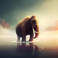 Elephant in surreal landscape. 3d illustration. Elements of this image furnished by NASA, Image photo