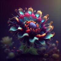 Colorful flower on a dark background. 3d rendering, 3d illustration., Image photo