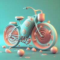 Vintage bicycle on pastel color background. 3D rendering., Image photo