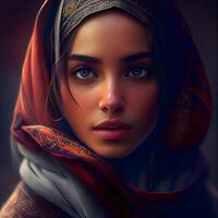 Portrait of a beautiful young woman in a headscarf., Image photo