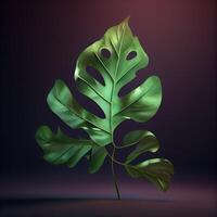 Realistic monstera leaf on dark background. illustration. Eps 10, Image photo