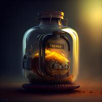 3d ilustración de un magia poción en un botella en un oscuro fondo, ai generativo imagen foto