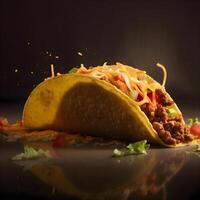 tacos con carne y vegetales en un oscuro antecedentes. mexicano alimento, ai generativo imagen foto