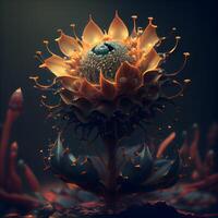 Digital illustration of a sunflower in digital art style. 3D rendering., Image photo