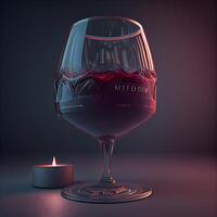 Red wine glass and candle on a dark background. 3d rendering, Image photo