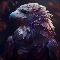 hermosa águila en un oscuro antecedentes. 3d representación, ilustración, ai generativo imagen foto