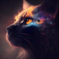 Fantasy portrait of a cat in space. 3D rendering., Image photo