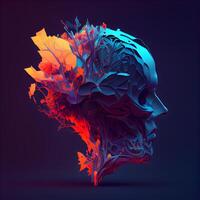 Artificial intelligence concept. Human head made of colorful glowing elements. illustration., Image photo