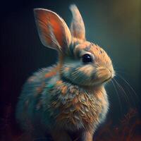 Rabbit on a dark background. Digital painting of a rabbit., Image photo