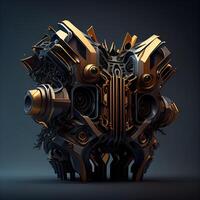 3d illustration of abstract geometric shape made of metal parts on dark background, Image photo